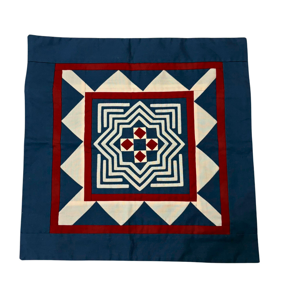 Handcrafted Reverse Applique Square Pillow Cover 16x16 Boho Star Diamond Hmong